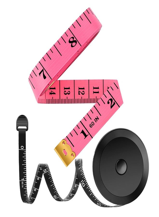 iBayam 2 Pack Tape Measure Measuring Tape for Body Fabric Sewing Tailor Cloth Knitting Craft Measurements, 60-Inch Soft Fashion Pink & Retractable Black Tape Measure Body Measuring Tape Set, Dual Side - Image 1